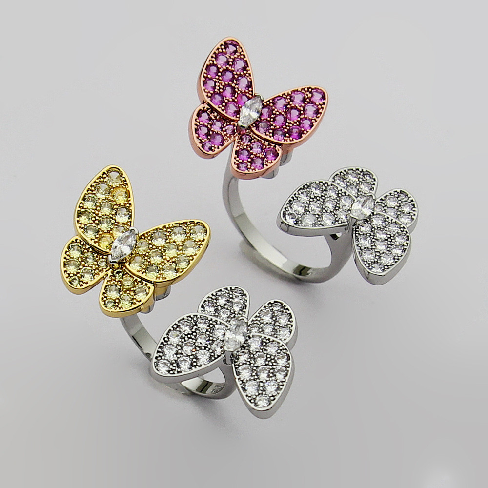 WT1G Yellow diamond ring, rose diamond butterfly ring, red diamond butterfly ring, open-ended two-to