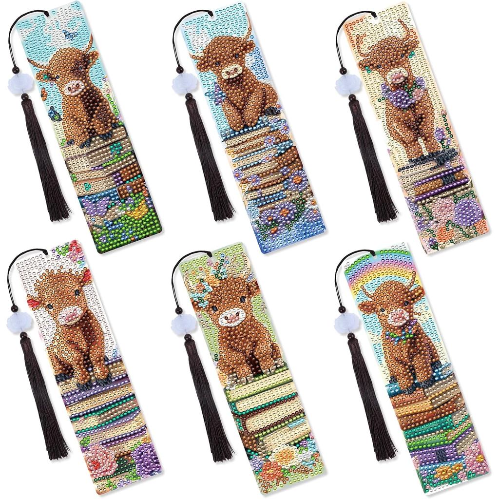 Sitsink Highland Cow Diamond Bookmarks - 6 Chiếc Hyland Cow Western Diamond Painting Bookmarks with 