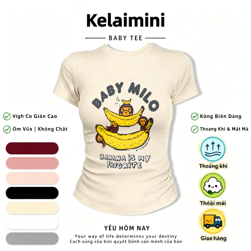 COD✅(Hồ Chí Minh) Áo baby tee nữ in khỉ chuối hoạt hình phong cách Y2K dáng ôm vải mềm thoáng mát