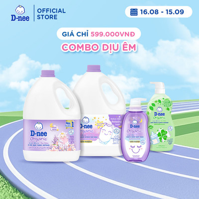 Combo Dnee Giặt 3L, Xả 2.8L, Tắm Gội Toàn Thân 380ml, Rửa Bình 600ml Dịu Êm Cho Bé Từ 0 Tuổi (Có thể chọn Màu)