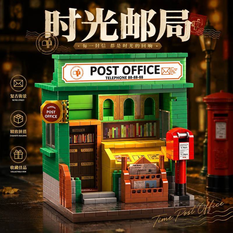 Post Office Bookstore Building Block Toy High Difficulty Assembly Model Post Office Bookstore Buildi
