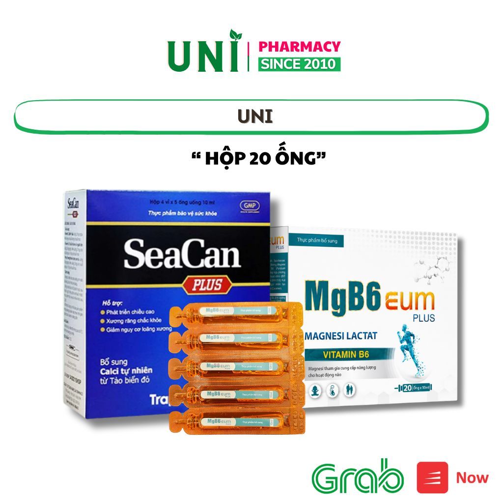 Combo Seacan Plus và Magie B6 EUM bổ sung canxi và magine giảm trằn trọc cho bé ống uống Hộp 20 ống