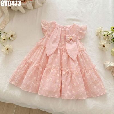 Váy Bé Gái Dáng Xòe Hai Tầng Hoa Nhí Tay Bèo Phối Nơ Lưng Pastel MINTSCLOSET GV0473