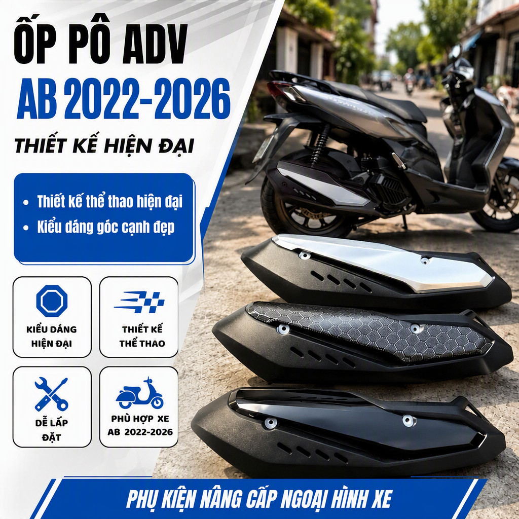Ốp Pô Che Pô AB 4Val 125 160 Mẫu ADV Siêu Đẹp - Thiết Kế Hiện Đại, Kiểu Dáng Góc Cạnh Đẹp, Phù Hợp X