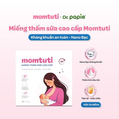 Miếng Lót Thấm Sữa Mỏng Nhẹ Thấm Hút Nhanh Momtuti Dành Cho Mẹ Bỉm Chống Tràn 360 độ (30 miếng/hộp)