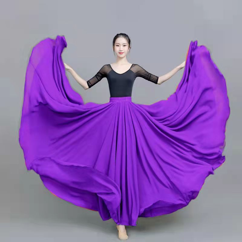 Váy xòe rộng hai lớp 720 độ, váy múa cổ điển bằng voan, váy múa dài dùng cho tập luyện quảng trường,
