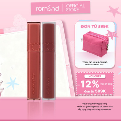 Combo Son kem siêu lì Romand Blur Fudge Tint 5g + Son tint bóng, siêu lì Romand Dewyful Water Tint 5g