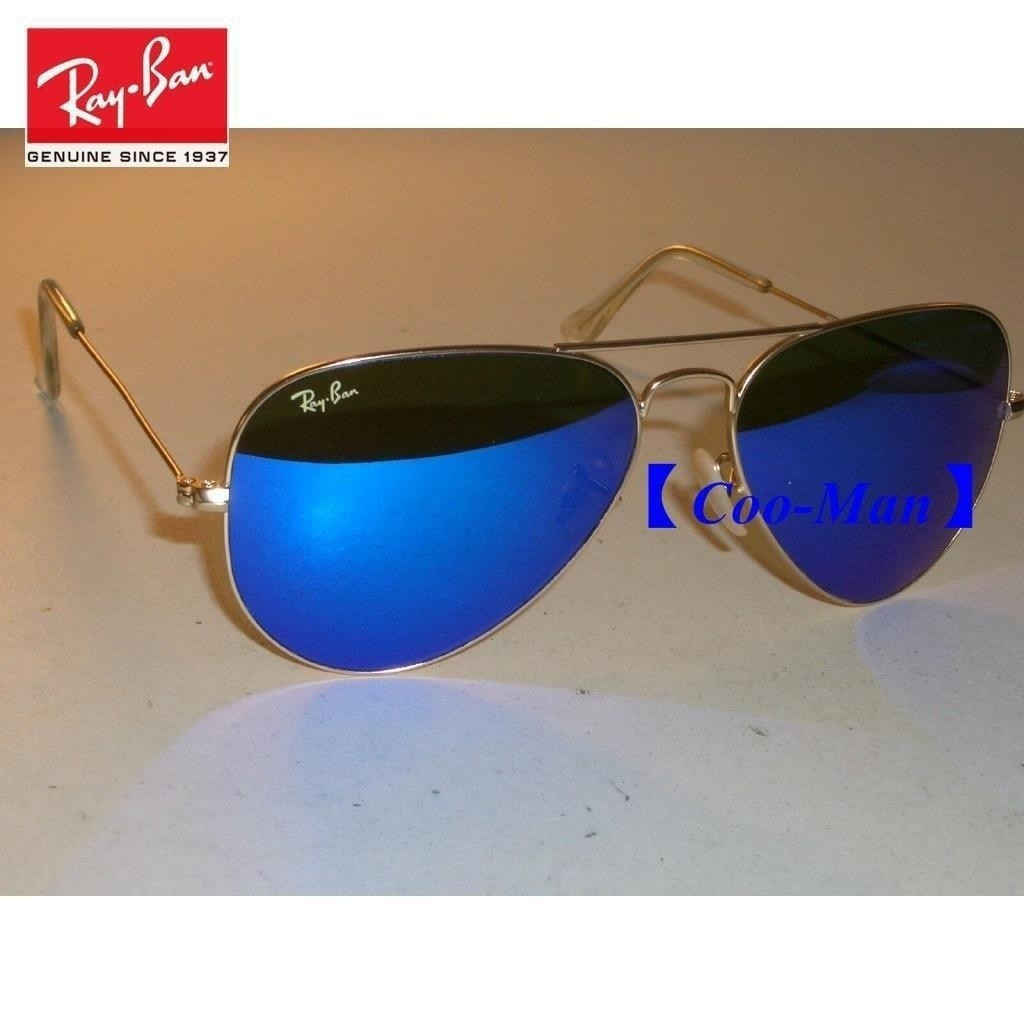 WEGF Original Coo-man Ray · Ban Ray · Ban rb3025 58 [] 14 Blue Mirror UV Golden Brown Glass Aviator 