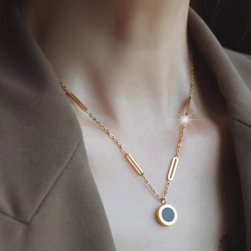 18K Mạ Vàng Hình Học Thanh Dây Chuyền Vỏ Tròn Mặt Dây Chuyền Vòng Cổ Chống Mòn Nữ Tối Giản Văn Phòng Cổ Trang Sức Quà Tặng