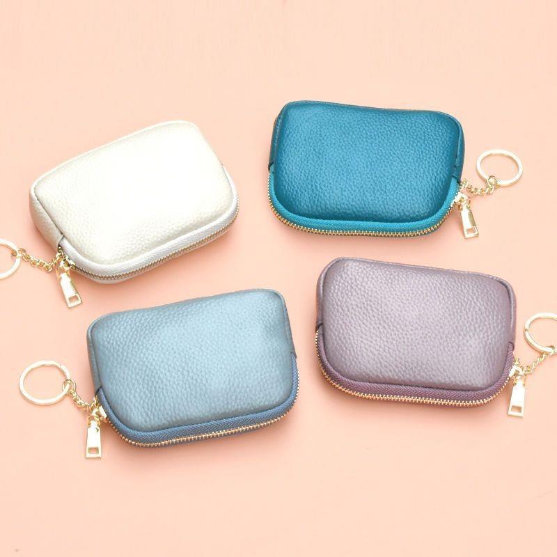 Đơn Giản Màu Trơn Nữ Mini Ví Đựng Tiền Xu Da Bò Đô Thị Thông Thường Chìa Khóa Nhỏ Di Động Túi Đựng T