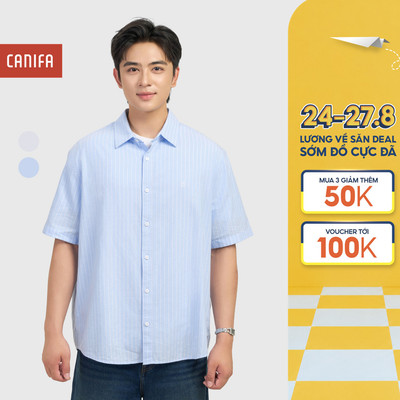 Áo sơ mi nam CANIFA cộc tay cổ bẻ họa tiết kẻ dáng công sở 8TH26S012