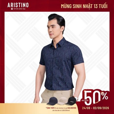 Áo Sơ Mi Nam hoạ tiết đan lát Aristino tay ngắn dáng Slim Fit visco by bamboo thoáng mát ASS094AS4