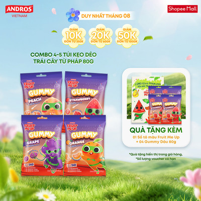 Kẹo Dẻo Trái Cây Gummy 80G (Combo 4 Túi & 5 Túi) - Nhập Khẩu Từ Pháp Của Pháp - ANDROS FRUIT ME UP GUMMY
