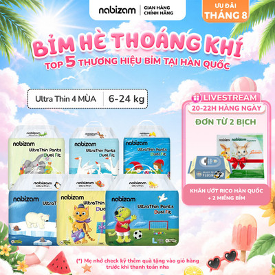 Combo 2 Bịch Tã/Bỉm Quần NABIZAM ULTRA THIN 4 Mùa Mỏng Mềm Hơn, Thấm Hút Nhanh Hơn Size Cho Bé 6-24kg