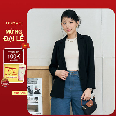 Áo Blazer Nữ GUMAC Dáng Suông Rộng Đính Nút Bọc Cao Cấp LOWF1015