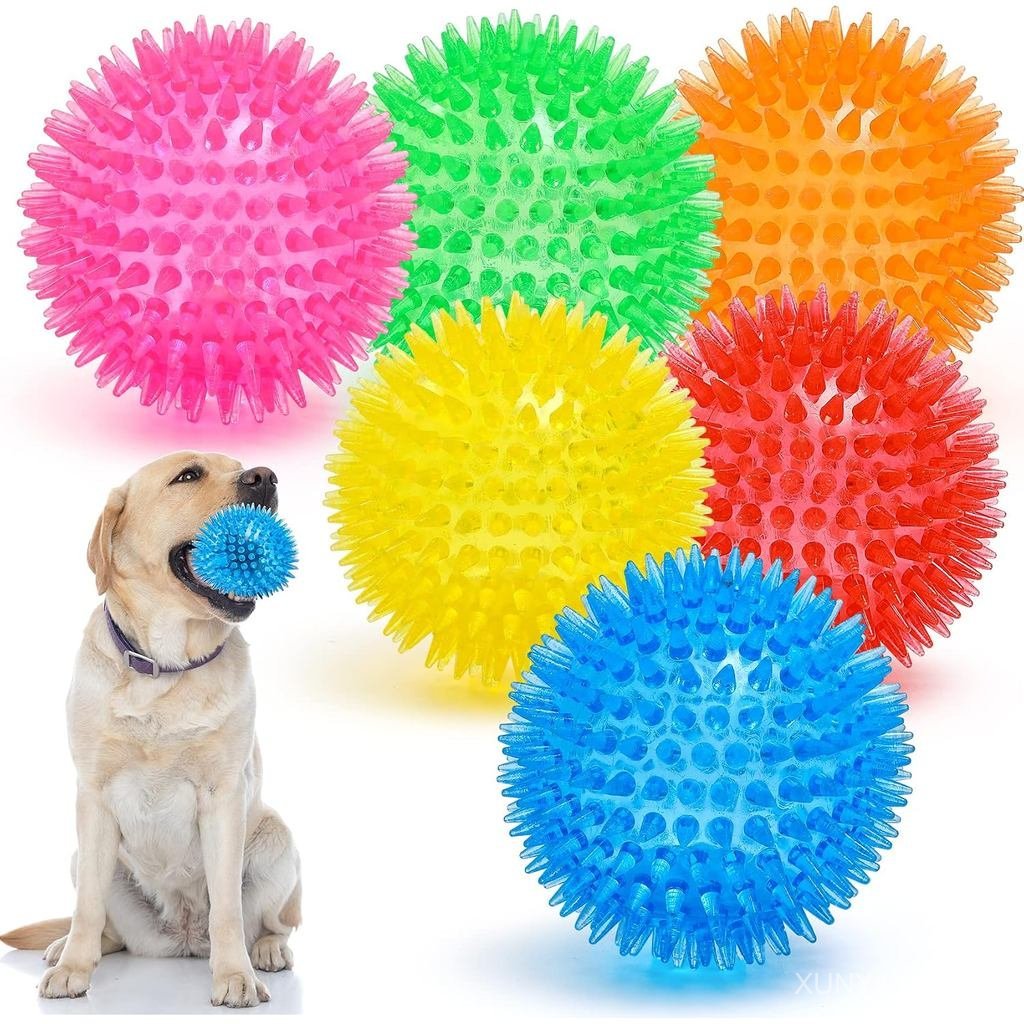 VITEVER 3.5” Squeaky Dog Toy Balls (6 Colors) Puppy Chew Toys for Teething, BPA Free Non-Toxic, Spik
