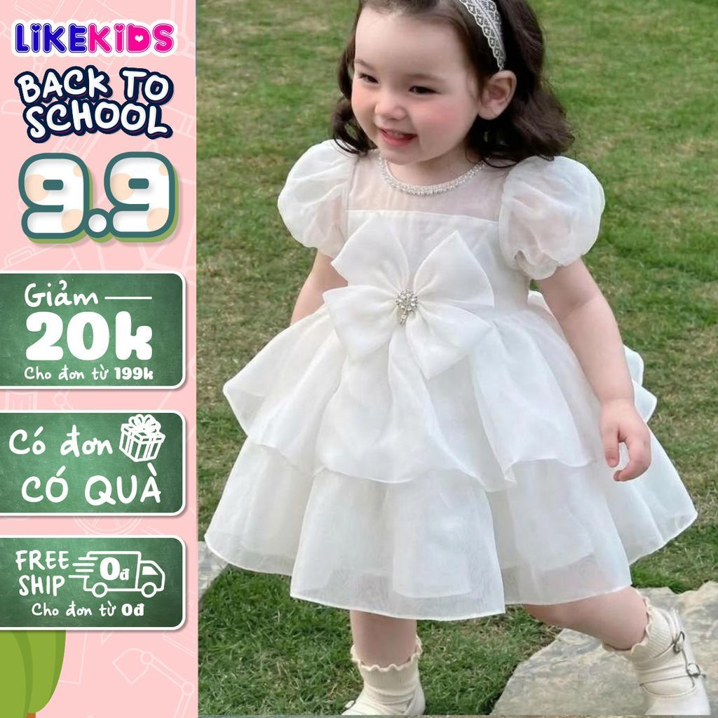 Đầm công chúa, váy bé gái dễ thương kiểu dáng voan nơ eo E88 - LikeKids