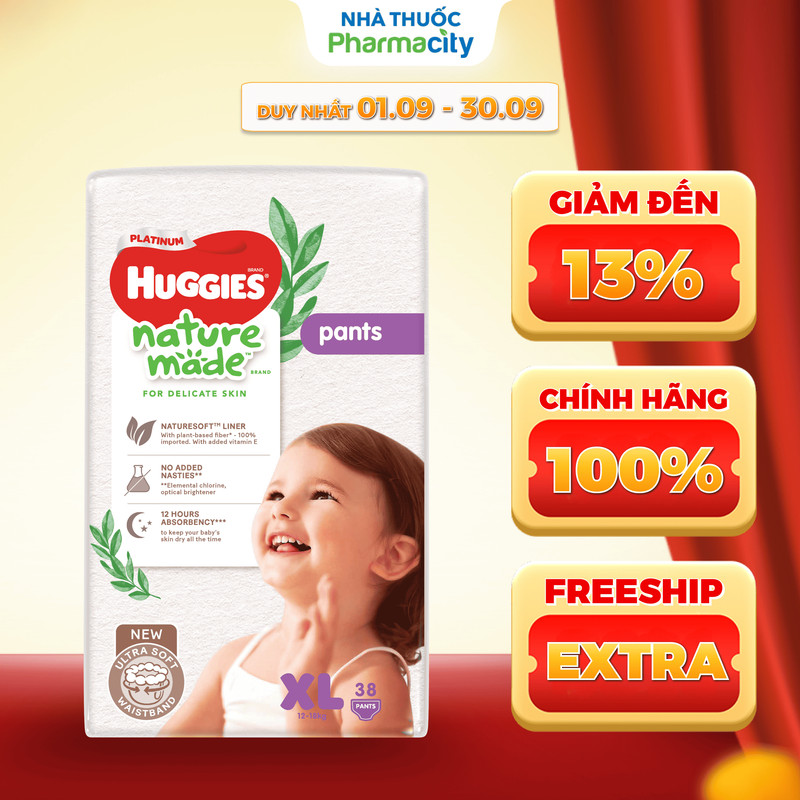 Huggies Nature Made Tã Quần Siêu Cao Cấp Size XL 38 Miếng