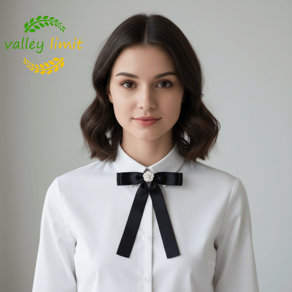 valley limit VALLEY LIMIT Đen Ruy Băng Pin, Trắng Ve Áo Pin Đen Nơ Cài Áo Pin, Cổ Đơn Giản Họa Tiết 