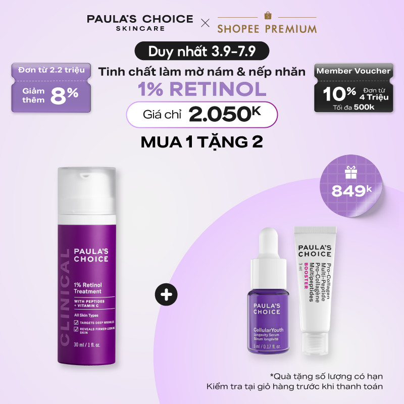 Tinh chất làm mờ nám và nếp nhăn Paula's Choice Clinical 1% Retinol Treatment 30ml 8010