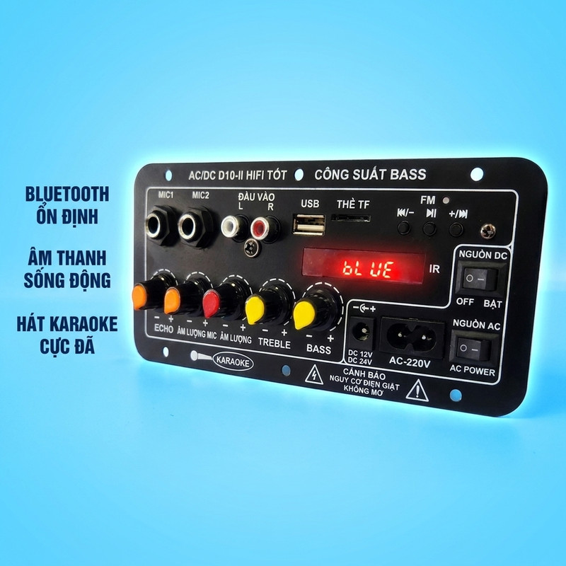 Mạch Loa Kéo D10 Có Màn Hình Bluetooth Karaoke Công Suất Lớn 2 Mic Echo Bass Treble AC 220V DC 12V 2