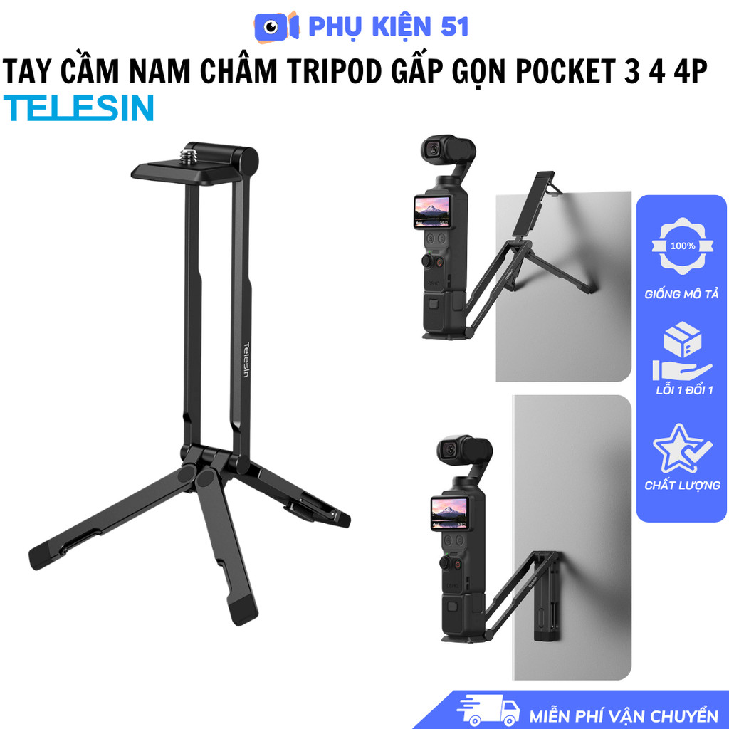 Tay cầm gấp gọn Pocket 3 4 4P kiêm tripod , đế từ tính chân đứng cầm tay