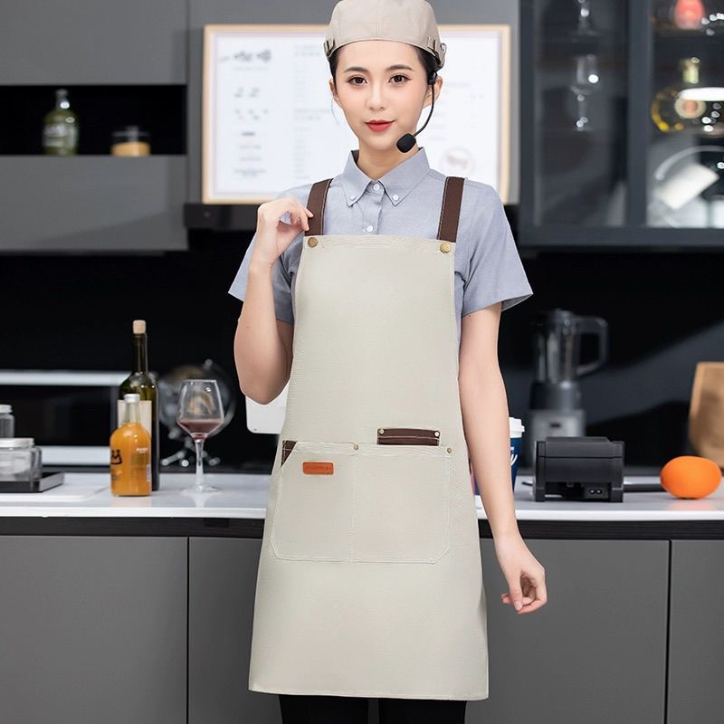 Waterproof cotton canvas apron supermarket catering hotel waiter coffee milk tea shop double shoulde