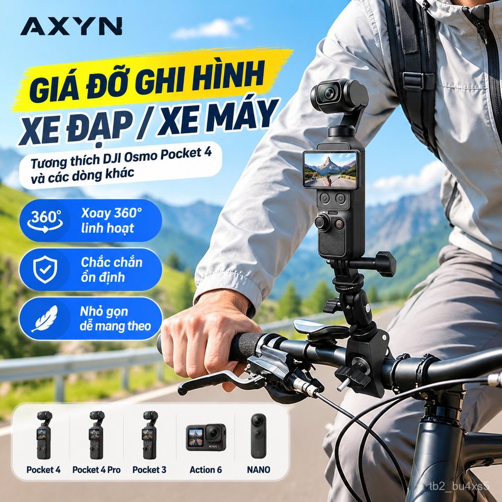 Giá đỡ DJI Pocket 4/4 Pro/3 Action6 NANO xe đạp xe máy, chắc chắn bền đẹp
