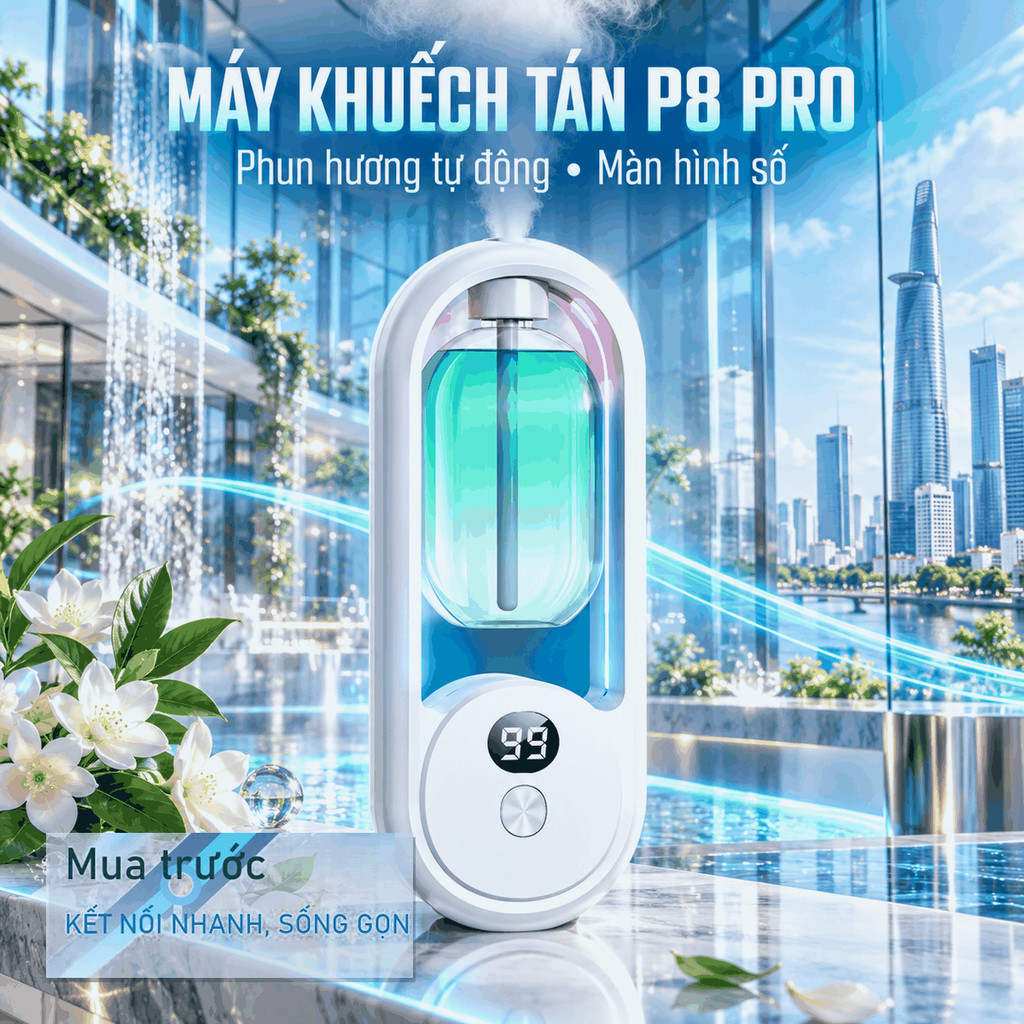 Máy phun sương hương tinh dầu P8Pro không dây 5 chế độ phun công suất 2W phạm vi 60m2 dung tích 50ml