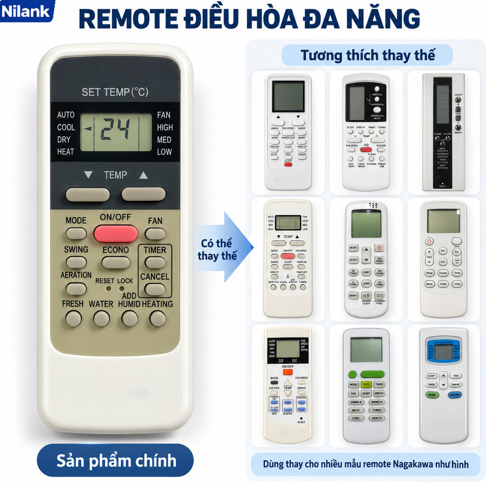 NiLANK Remote Điều Hòa Nagakawa Đa Năng cho Máy Lạnh Nagakawa
