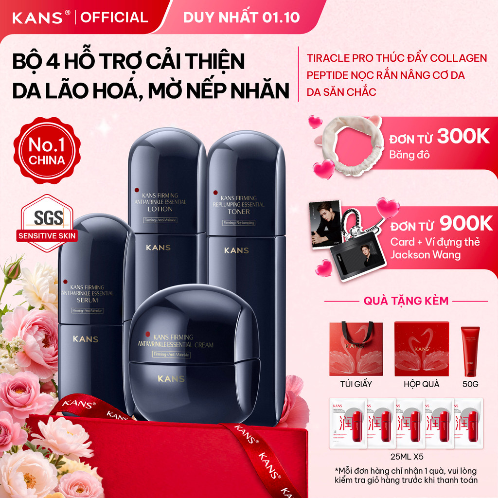 KANS Combo 4 Món Chống Lão Hóa, Mờ Nếp Nhăn Toner - Lotion - Serum - Cream 100mlx2+30ml+50g Săn Chắc Tăng Đàn Hồi Da
