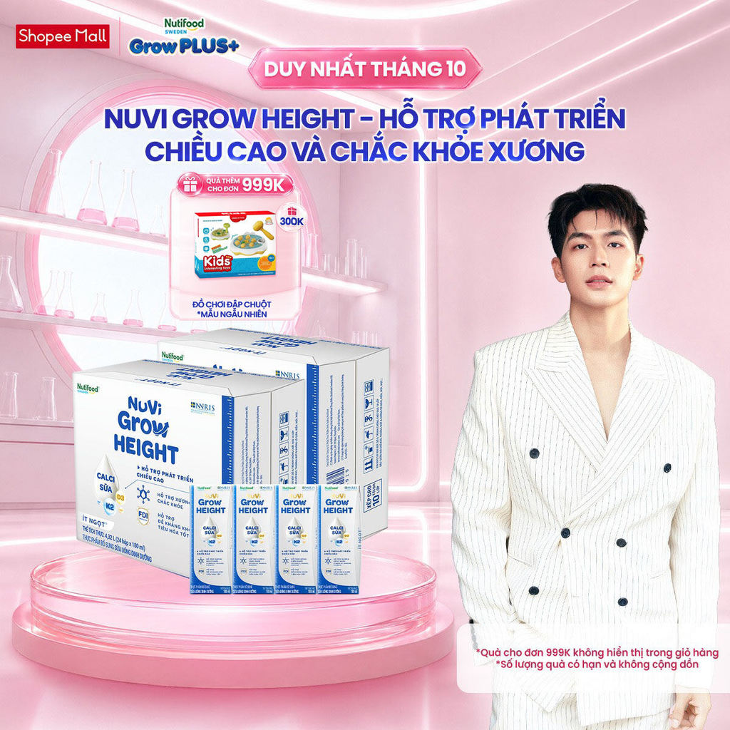 Combo 2 Thùng 24 hộp SBPS Nuvi Grow Height 1+ hỗ trợ phát triển chiều cao hộp 180ml