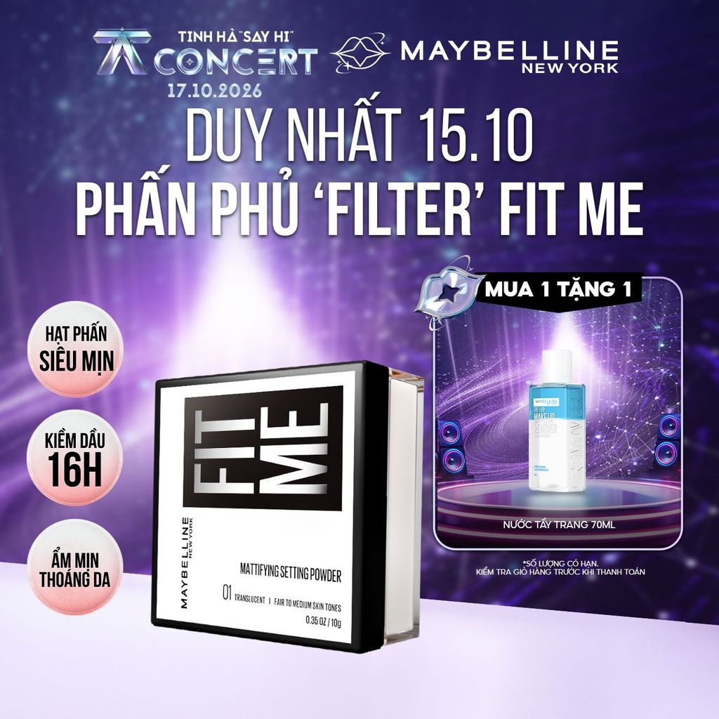Phấn phủ bột "filter" cà da, kiềm dầu, chống nước, lâu trôi 16H Fit Me…