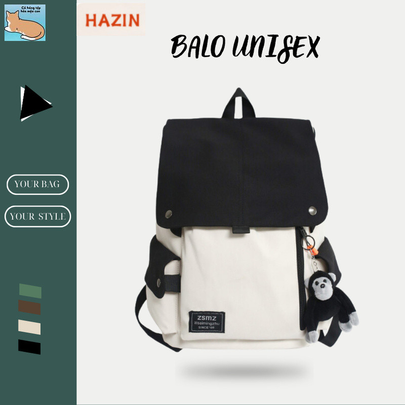 Balo HAZIN đi học nam nữ thời trang cao cấp unisex đựng vừa laptop phong cách Hàn Quốc