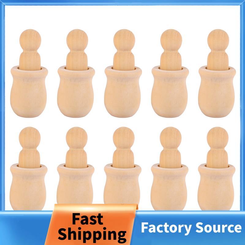 Gỗ Peg People Nesting Set Wood Peg Dolls Kids DIY Montessori Toy Pack gồm 10