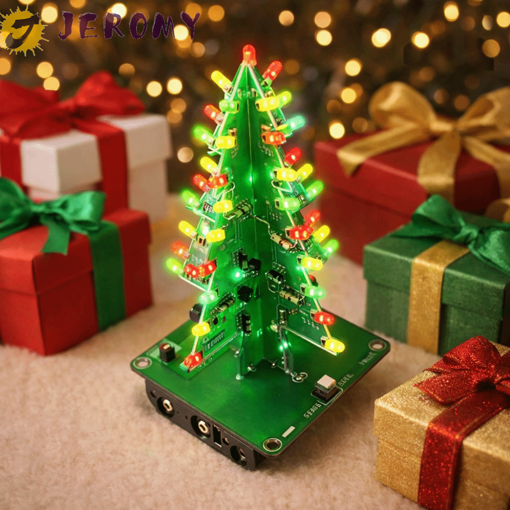 Đồ chơi nhấp nháy cây thông Noel LED JEROMY, Bộ thực hành hàn màu đỏ xanh vàng LED 3D Bộ cây thông N