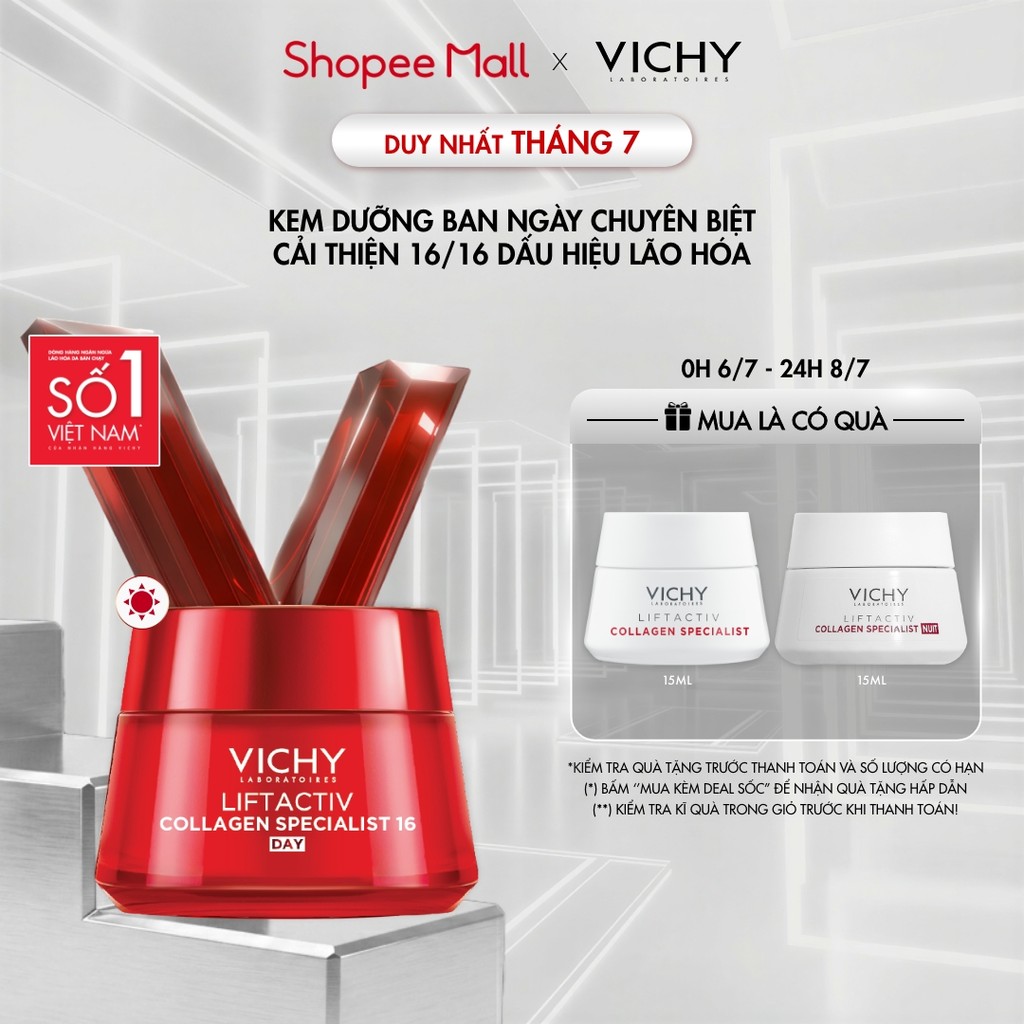 Kem dưỡng ngày Vichy Collagen 16 giúp da săn chắc, căng mịn, rạng rỡ, trẻ hóa da 50ml