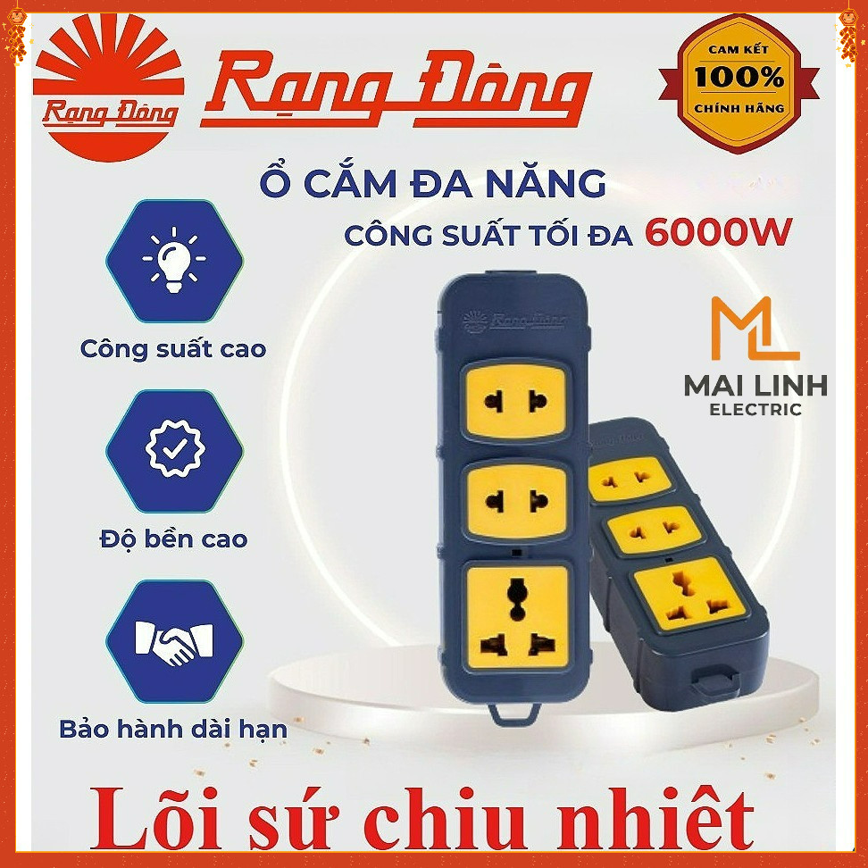 {Rạng Đông} Ổ cắm điện đa năng công suất cao 6000W (Không Dây) - Siêu chịu tải - Lõi sứ chịu nhiệt -