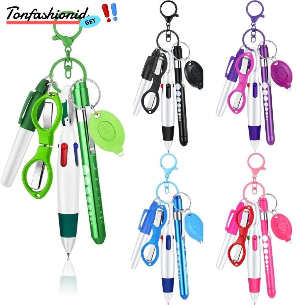 Bộ bút bi có thể thu vào TONFASHIONID, Doctore Nurse Badge Clip Badge Reel Móc khóa, Đèn pin đa chức
