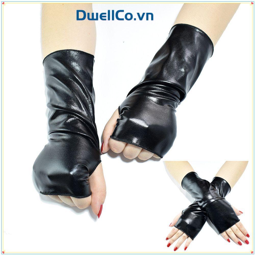 DWELLCO Găng Tay Đen Gothic PU Mittes Gothic Punk Dress Up