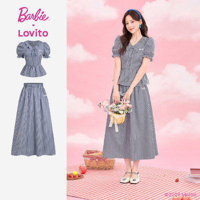 Barbie™ X Lovito Áo/quần mặc Phong cách thường ngày họa tiết nhún bèo buộc dây phía trước phù hợp mùa xuân/hè cho nữ KSBL4PAD023