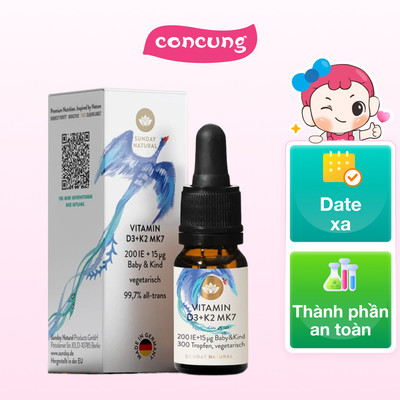 Thực phẩm bảo vệ sức khỏe  Vitamin D3+K2 MK7 200IE + 15ug Baby&Kind Sunday Natural