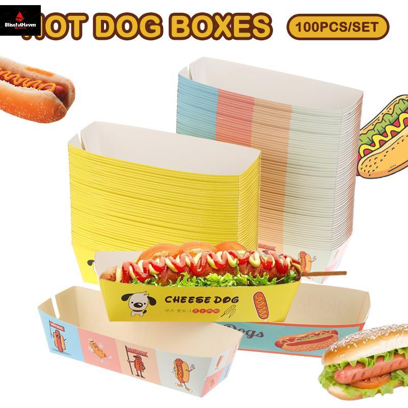100 Chiếc Không Lạnh Nửa Dài / Hotdog Khay Có Thiết Kế In Hình Hotdog Sandwich Hot Dog Paaging Khay 