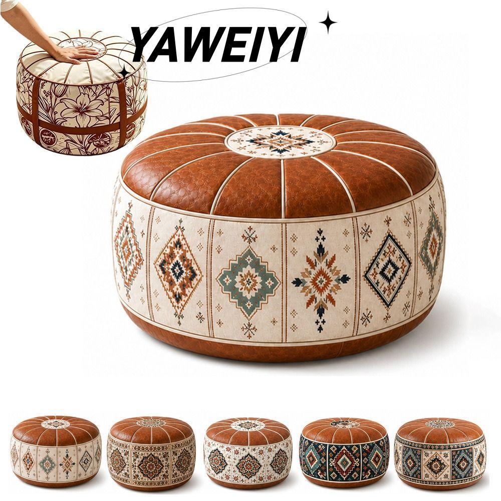 YAWEIYI Ottoman Pouf, Da PU Thiết Kế Lấp Đầy Chân Bao, Họa Tiết Boho Chống Nước Lớn Mở Tròn Pouf Bao