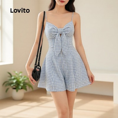 Lovito Phong cách thường ngày Jumpsuit nữ sọc jacquard buộc eo thiết kế trẻ trung mã L104ED568