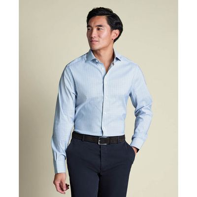 CHARLES TYRWHITT - Áo sơ mi nam cổ bẻ tay dài sọc caro_SCS0077-AGN