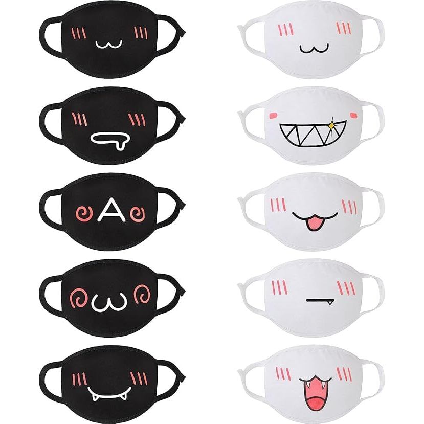 GIGGSKZE 10 Gói Mặt nạ Kawaii Dễ Thương Anime Kaomoji Mặt nạ miệng Đảng Mặt nạ hoạt hình dành cho Na