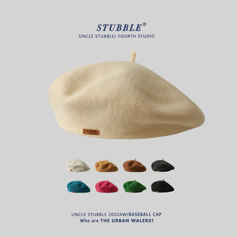 Sato Ishihara Satomi Beret Tây Ban Nha Daigou Retro Da Nhỏ Nhãn Len Họa Sĩ Mũ Cô Gái Influencer Mũ N
