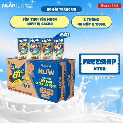 Combo 2 Thùng 48 Hộp Thức Uống Sữa Tươi Lúa Mạch NuVi Vị Cacao 110ml