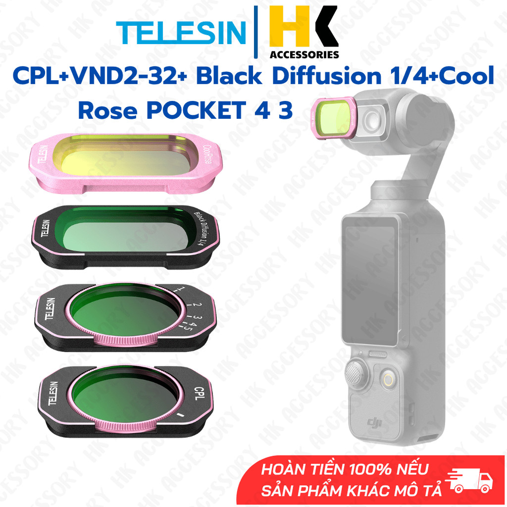 Bộ Filter cho DJI Pocket 4 3 VND + Black Mist 1/4 + Cool Rose + CPL chuyên nghiệp kiểm soát ánh sáng